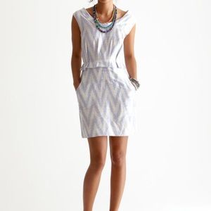 Calypso Silk Dress - white/light blue chevron